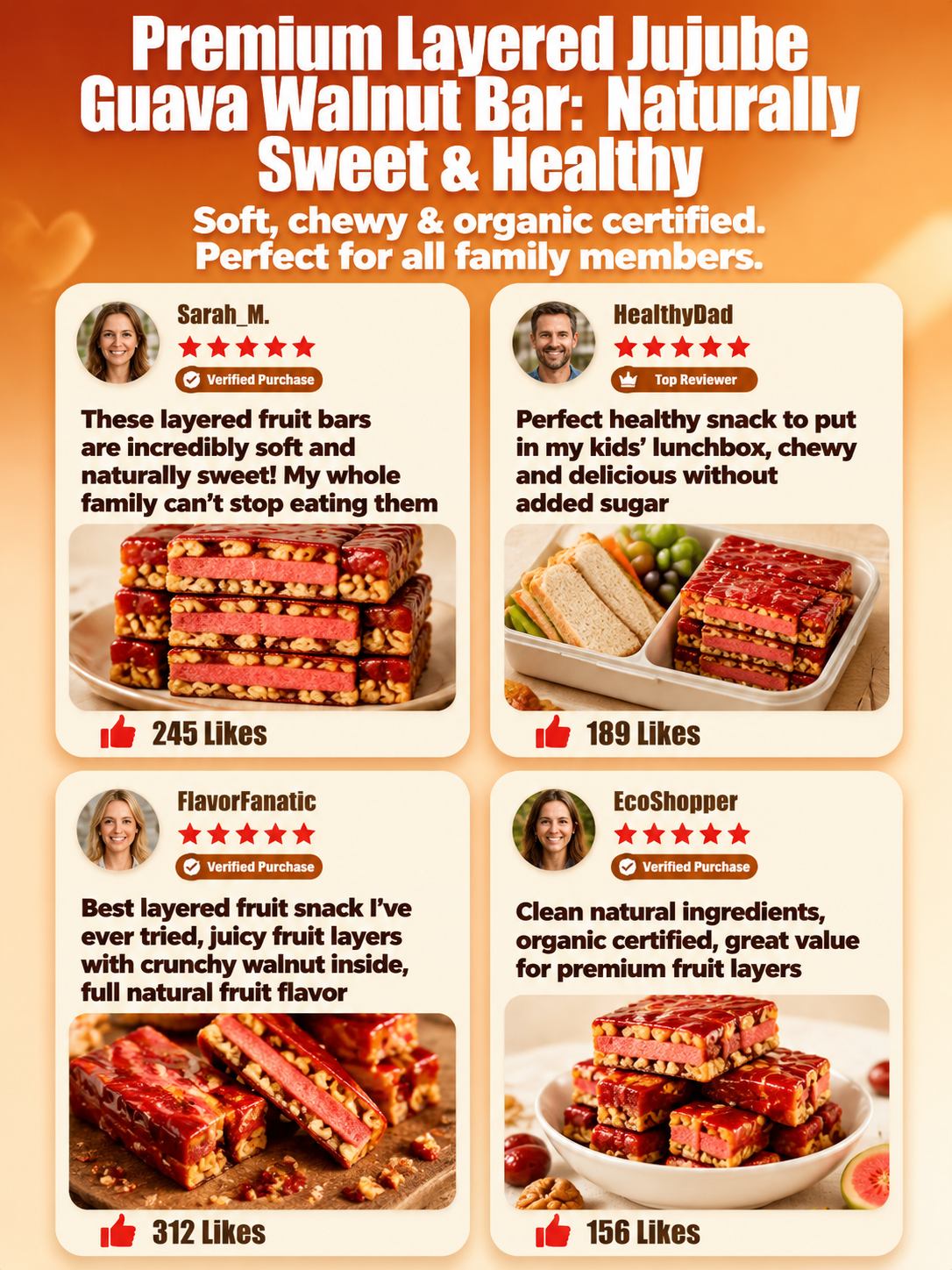 🔴Sweet & Sour Jujube Guava Sandwich Snacks  Soft Chewy Natural Dried Fruit Treat-9YOE9