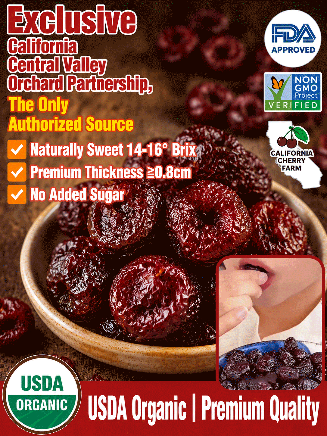 🍒Dried Sour Cherry Snacks, Natural Pitted Fruit Treats-9YOE9